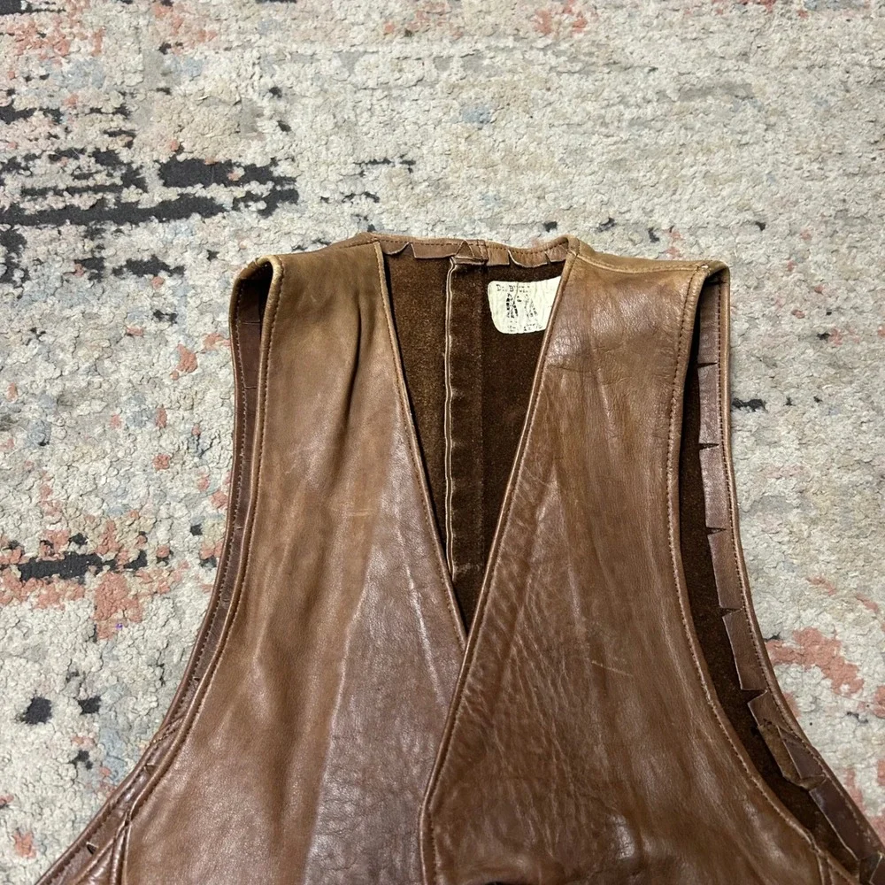 Vintage Dr Bucks Leather Vest Mens Small Brown Western  Cinch Back Buckleback